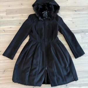 Vintage Armani exchange  sz Med Black faux fur hooded coat with hood